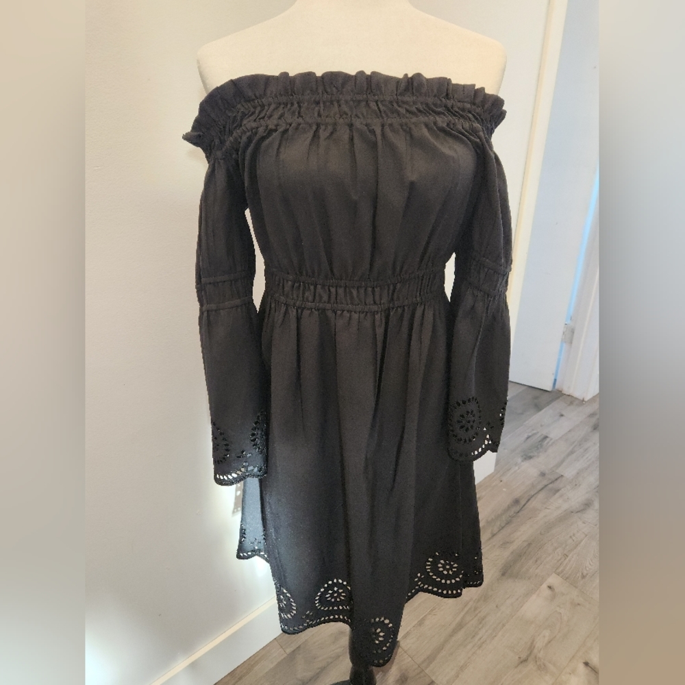 Venus Black Off-Shoulder Eyelet Dress Size M